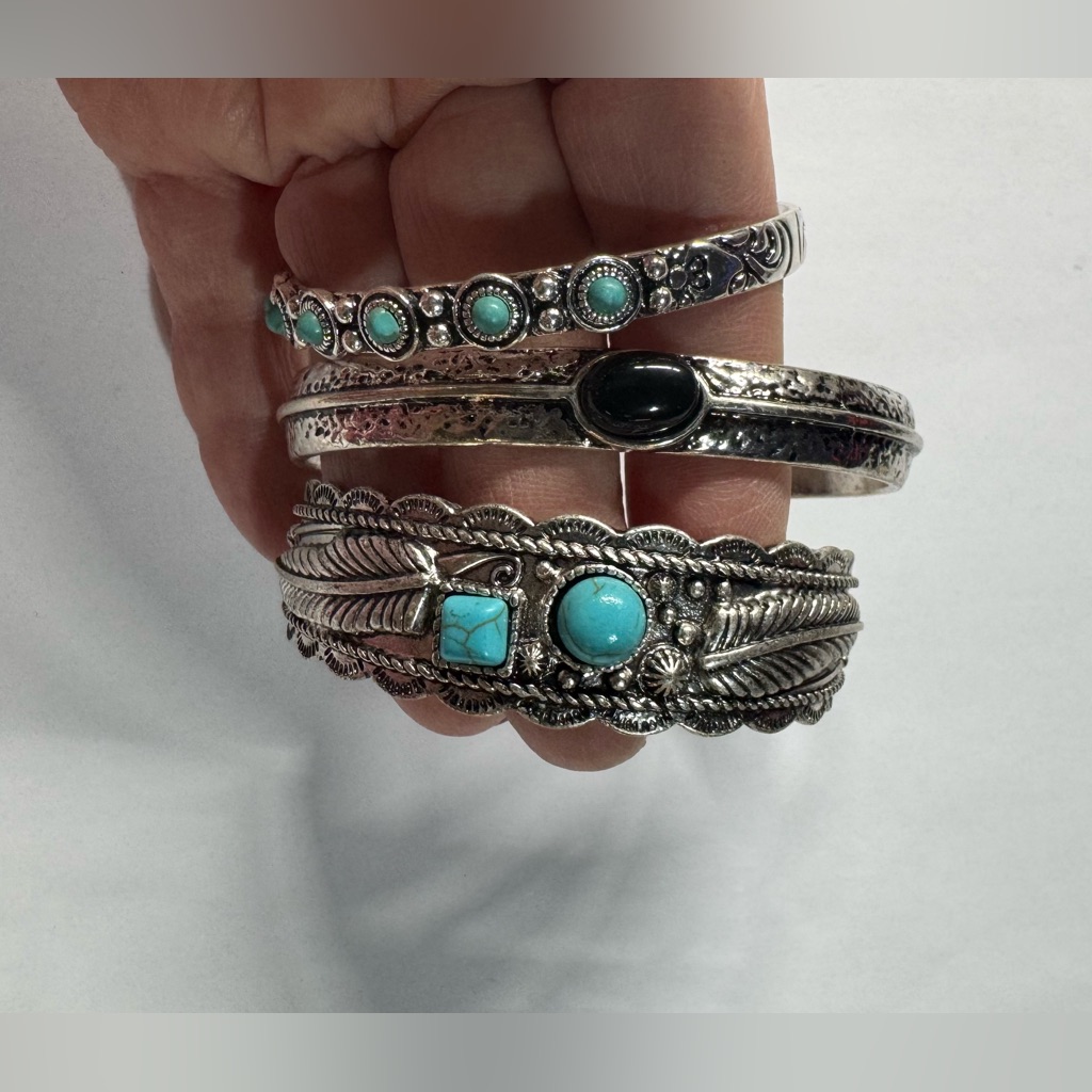 Shyanne Silver Bracelets With Turquoise And Black Accents